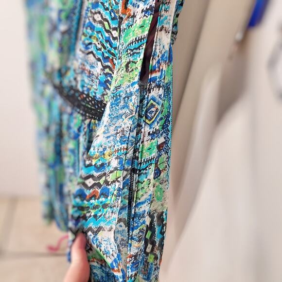 Betsey Johnson Gypset Watercolor Print Crochet trim Boho Chiffon dress size 6 - Picture 6 of 13